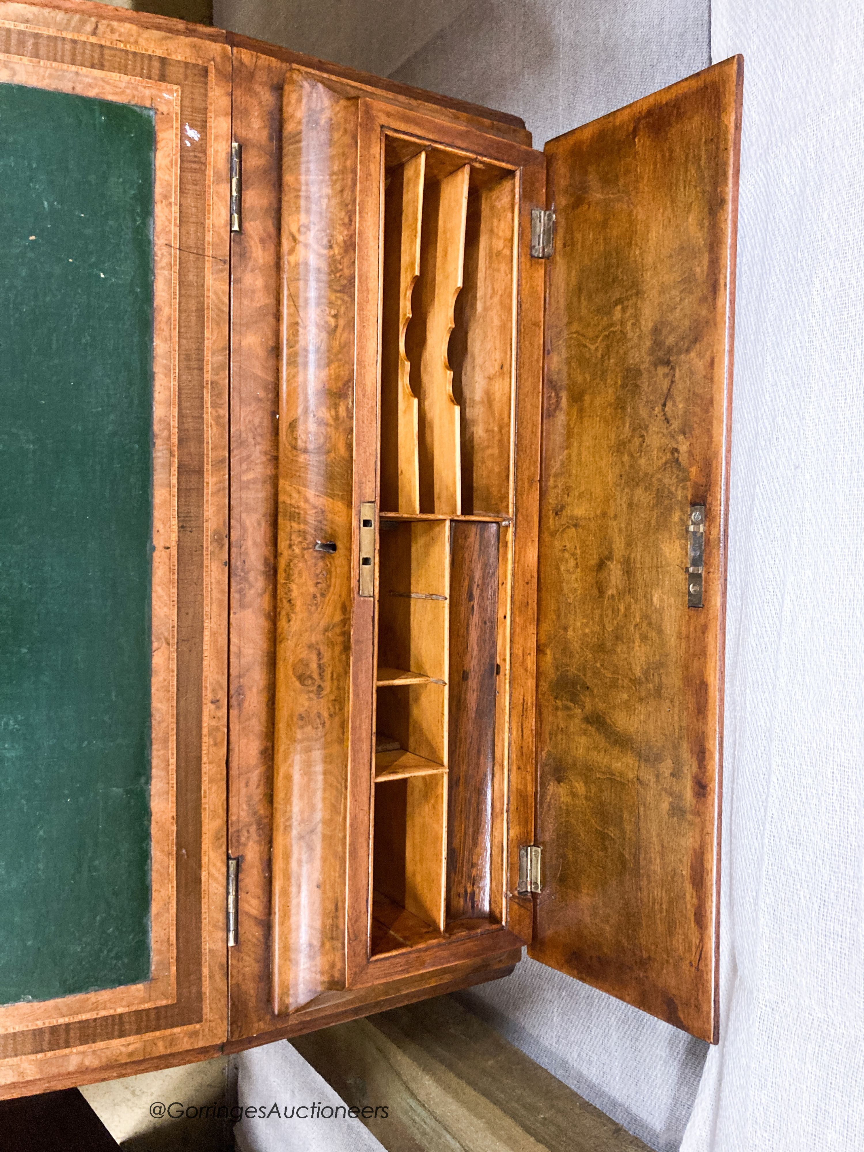 A Victorian banded walnut Davenport, W.54cm. D.54cm H.73cm